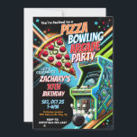 Pizza Arcade Bowling Party Invite for Kids<br><div class="desc">Celebrate your child's birthday with this vibrant and fun Bowling Arcade Birthday Invitation! Perfect for a high-energy celebration, this invitation combines retro neon colours with a playful arcade theme, setting the tone for an unforgettable pizza, bowling, and arcade party. Featuring a colourful design with bold fonts, a pizza slice, a...</div>
