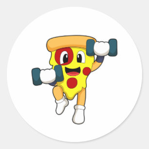 Pizza at Fitness with Dumbbells Classic Round Sticker
