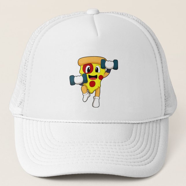 Pizza at Fitness with Dumbbells Trucker Hat (Front)