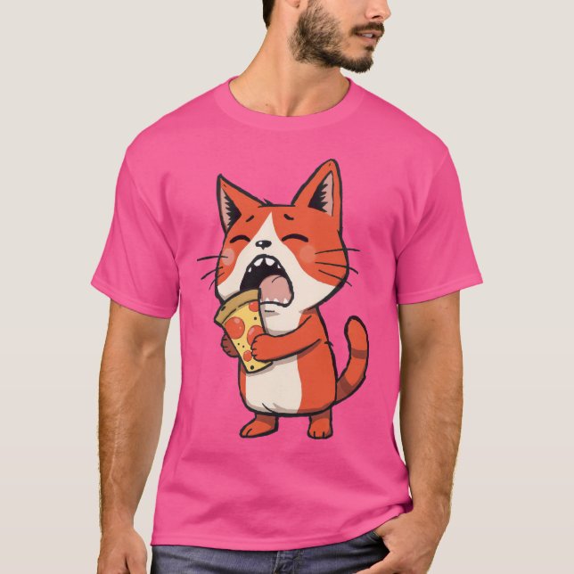 Pizza Attack Cat – Orange Kitty  T-Shirt (Front)