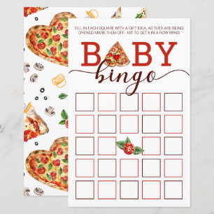 Pizza Baby Shower Bingo Game Card Party Activity