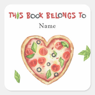 Pizza Baby Shower bookplate - This book belongs to Square Sticker