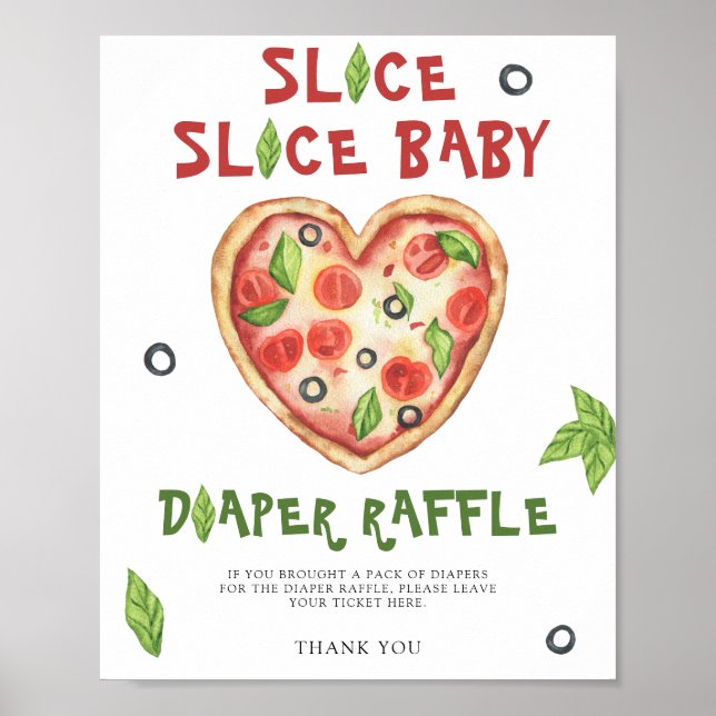 Pizza baby shower - diaper raffle poster (Front)