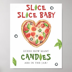 Pizza baby shower - guess how many candies poster