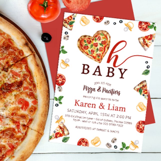Pizza Baby Shower Invitation | Oh Baby Theme (Couples Pizza Baby Shower)