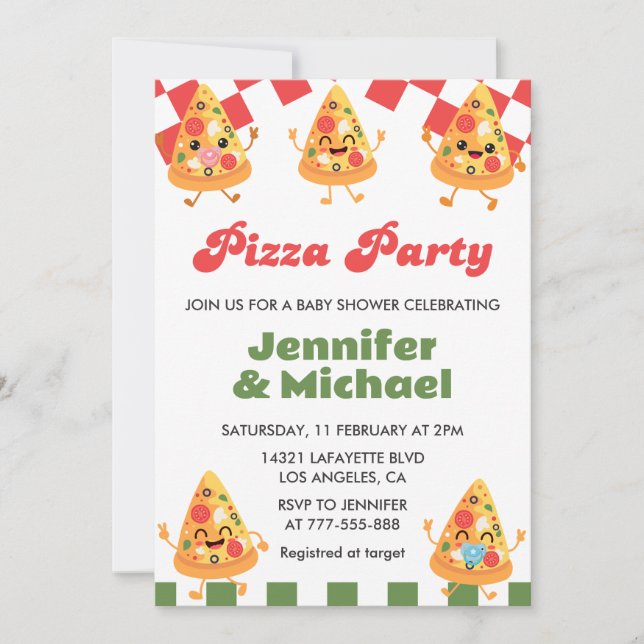 Pizza Baby Shower Invitations Pizza Party Pacifier (Front)