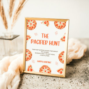 Pizza Baby Shower Pacifier Hunt Game Sign