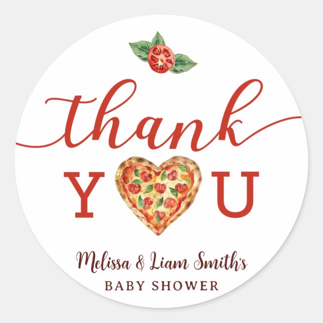 Pizza Baby Shower Thank You Sticker | Round Favour (Front)