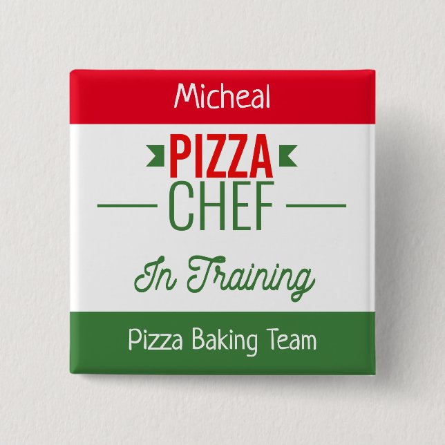 Pizza baking team- personalised 15 cm square badge (Front)