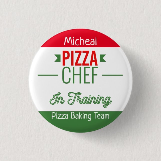 Pizza baking team- personalised 3 cm round badge (Front)