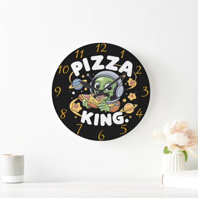 Pizza Beats: Cartoon Character Grooving With Headp Large Clock (Home)
