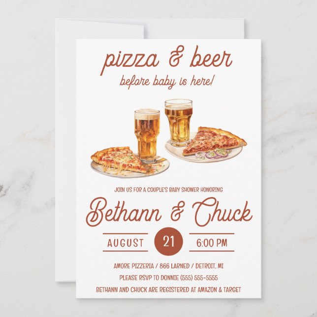 Pizza & Beer Before Baby is Here! Baby Shower Invitation (Front)