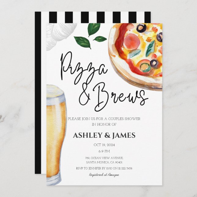 Pizza & Beer Brew Couples Bridal Wedding Shower Invitation (Front/Back)
