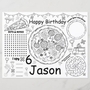 Pizza birthday activity sheet, pizza placemats