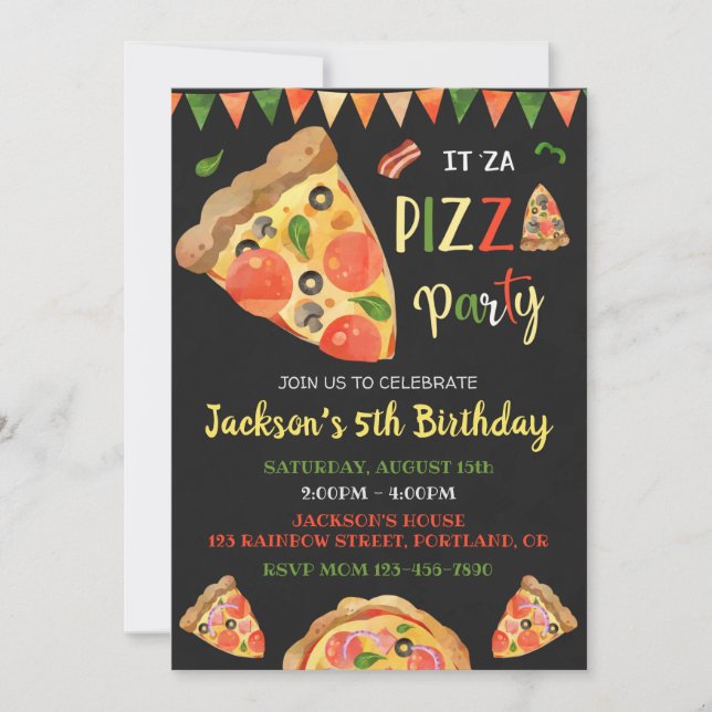 Pizza birthday invitation Italian birthday party (Front)
