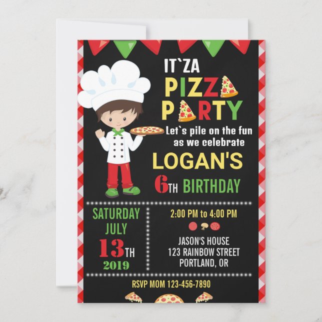 Pizza birthday invitation Italian birthday party (Front)