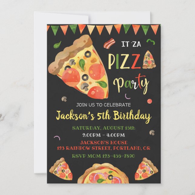 Pizza birthday invitation Italian birthday party (Front)