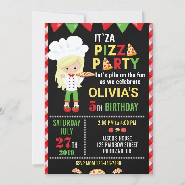 Pizza birthday invitation Pizza cooking party (Front)