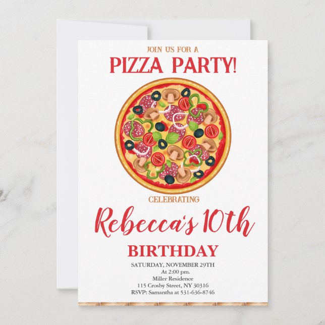 Pizza Birthday Party, Any Age Birthday Pizza Party Invitation (Front)