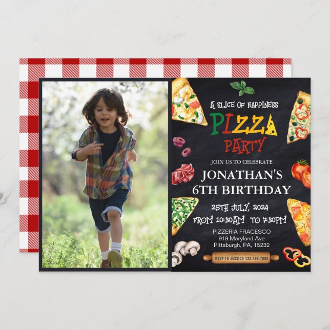 Pizza Birthday party  Invitation (Front/Back)