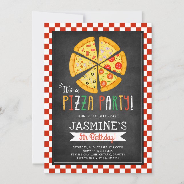 Pizza Birthday Party Invitation Slice of Fun (Front)