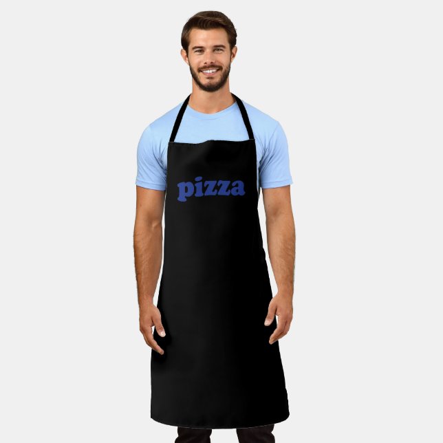 Pizza black blue modern typography funny kitchen apron (Worn)