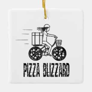 Pizza Blizzard Bike Courier Driver Ceramic Ornament