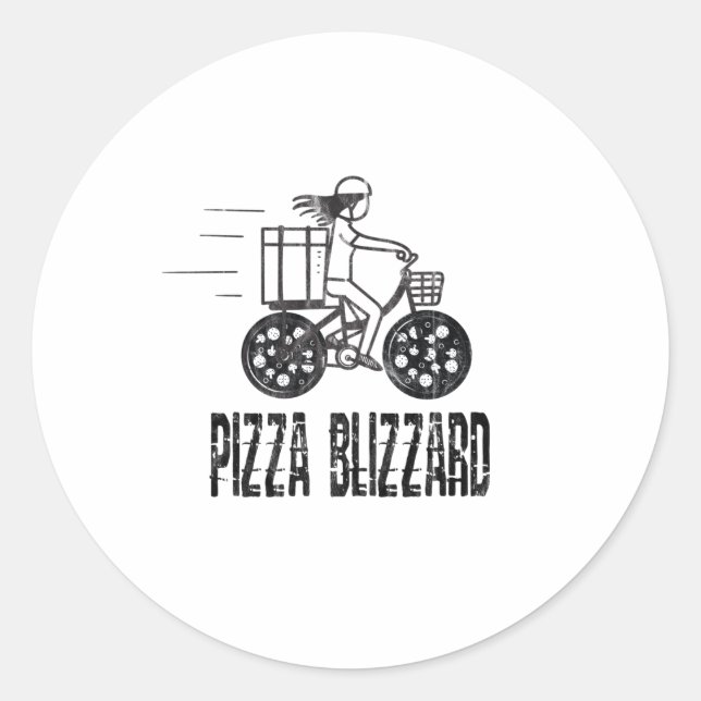 Pizza Blizzard Bike Courier Driver Classic Round Sticker (Front)