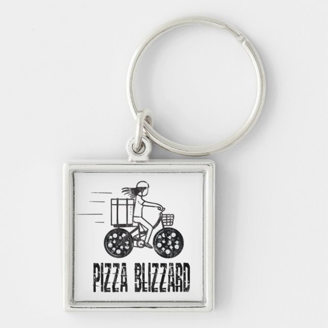 Pizza Blizzard Bike Courier Driver Key Ring (Front)