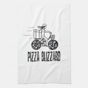 Pizza Blizzard Bike Courier Driver Tea Towel
