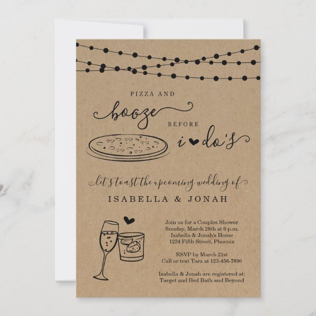 Pizza & Booze Before I Dos Couple's Wedding Shower Invitation (Front)