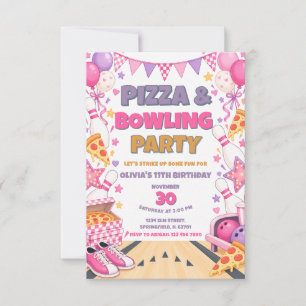 Pizza & Bowling Birthday Party Birthday Girl Invitation
