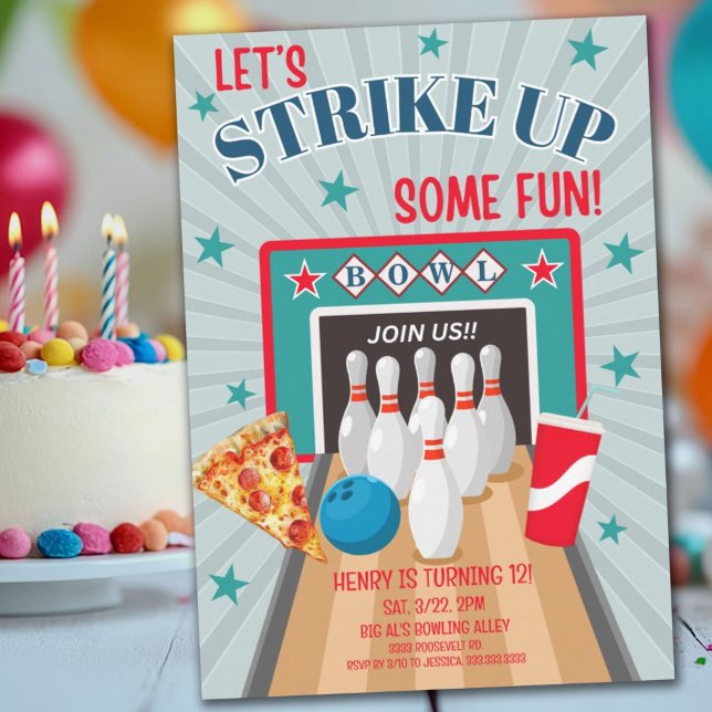 Pizza Bowling Birthday Party Invitation (Creator Uploaded)