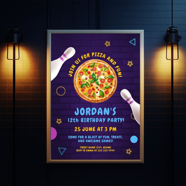 Pizza Bowling Fun Birthday Party Invitation (Creator Uploaded)
