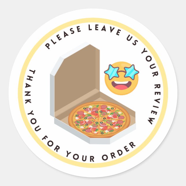 Pizza Box Drawing Leave Review Thank You  Classic Round Sticker (Front)