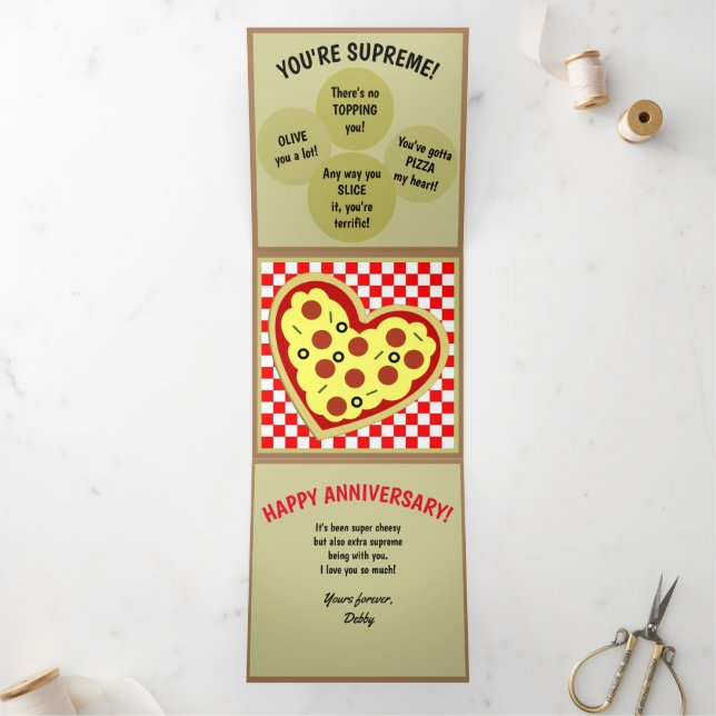 Pizza Box Puns Anniversary Valentine Tri-Fold Card (Inside)