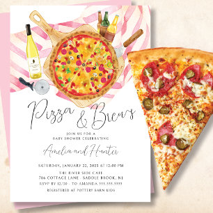 Pizza & Brew Couples Baby Shower Invitation girl
