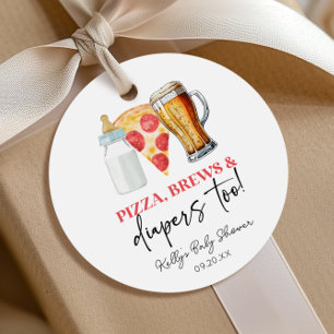 Pizza Brews and Diapers Too! Baby Shower Favour Tags