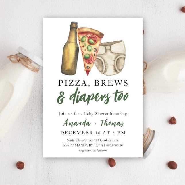 Pizza, Brews and Diapers too - Baby Shower Invitation (Creator Uploaded)