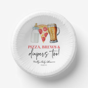 Pizza Brews and Diapers Too! Baby Shower Paper Plate