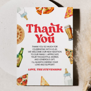Pizza Brews and Diapers Too! Baby Shower Thank You Card