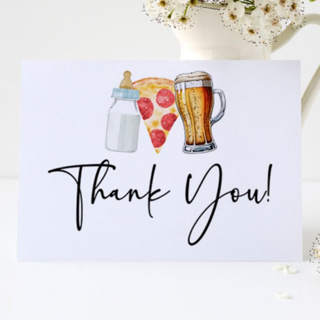 Pizza Brews and Diapers Too! Baby Shower Thank You Card (Creator Uploaded)