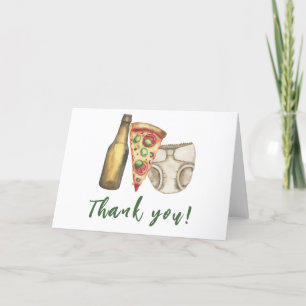 Pizza, Brews and Diapers too Baby shower Thank you Card