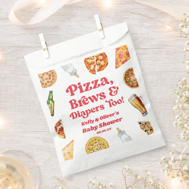 Pizza Brews and Diapers Too Pizza Beer Baby Shower Favour Bag (Clipped)
