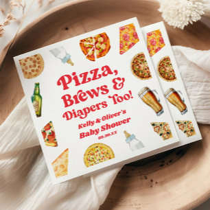 Pizza Brews and Diapers Too Pizza Beer Baby Shower Napkin