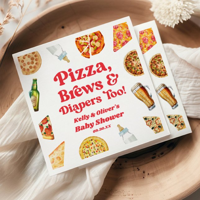 Pizza Brews and Diapers Too Pizza Beer Baby Shower Napkin (Creator Uploaded)