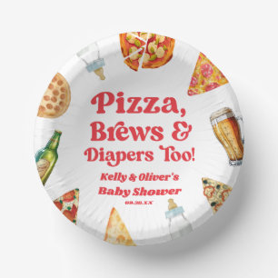 Pizza Brews and Diapers Too Pizza Beer Baby Shower Paper Plate