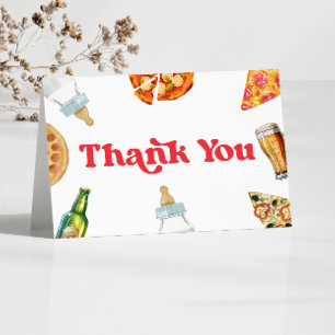 Pizza Brews and Diapers Too Pizza Beer Baby Shower Thank You Card