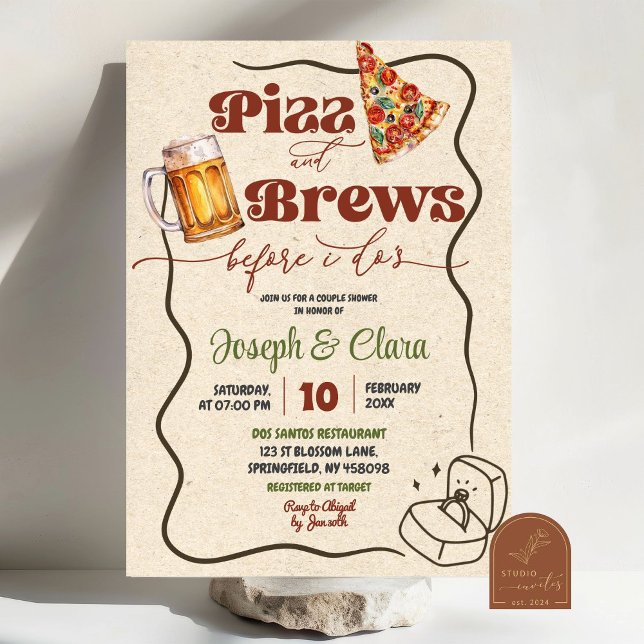 Pizza Brews Before I Do Couples Bridal Shower Invitation (Creator Uploaded)
