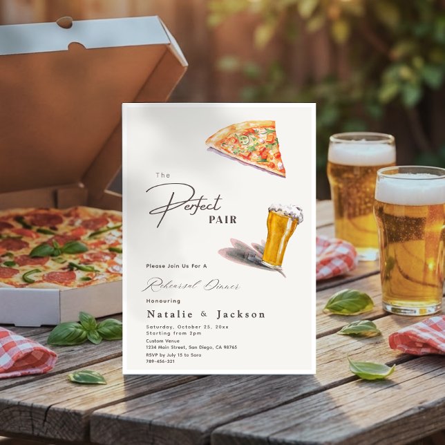 Pizza & Brews The Perfect Pair Rehearsal Dinner Invitation (Pizza & Brews The Perfect Pair Rehearsal Dinner Invitation)